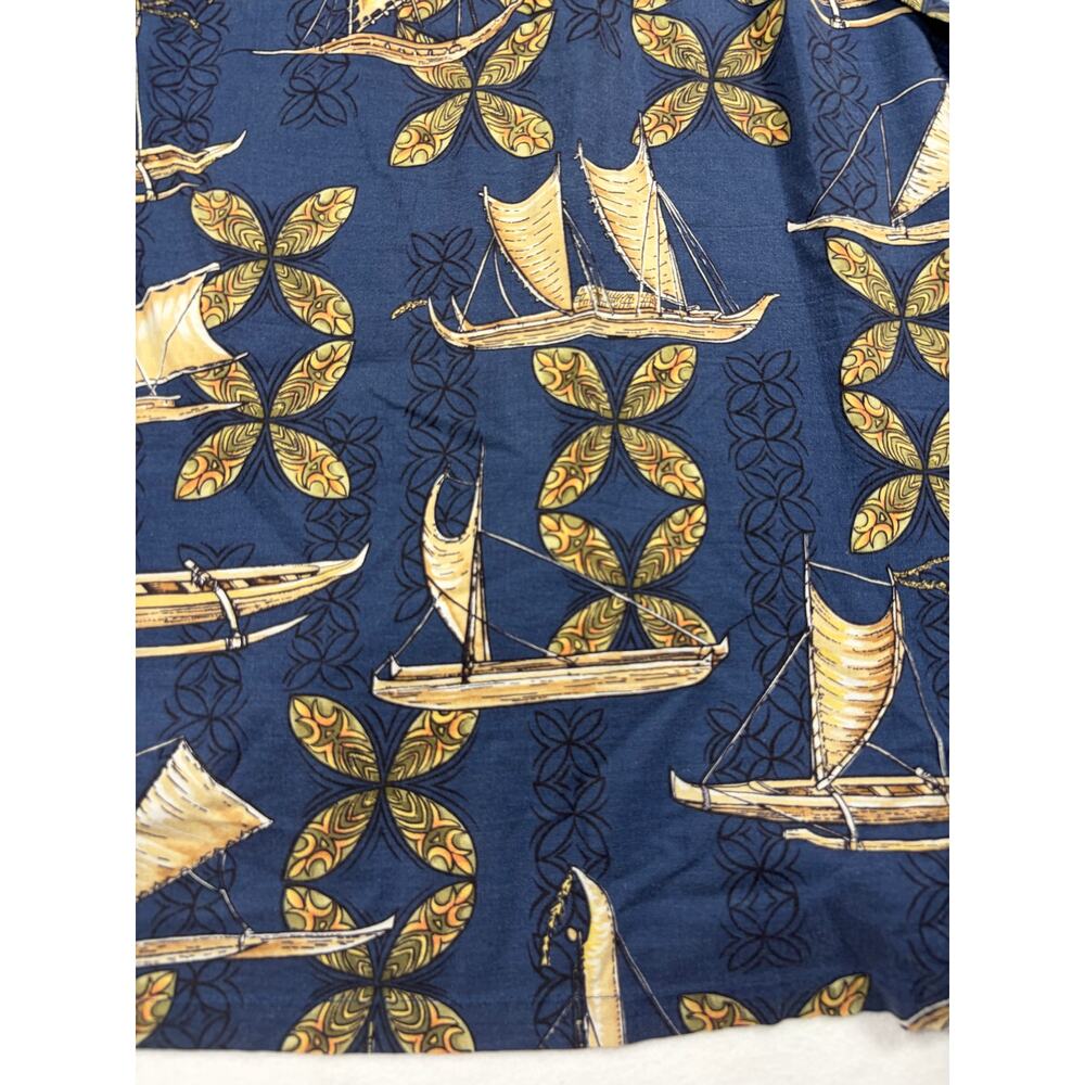 Kalaheo Hawaii Aloha Shirt Mens XL Blue Canoe Outrigger Hawaiian Camp Made USA - Picture 4 of 9
